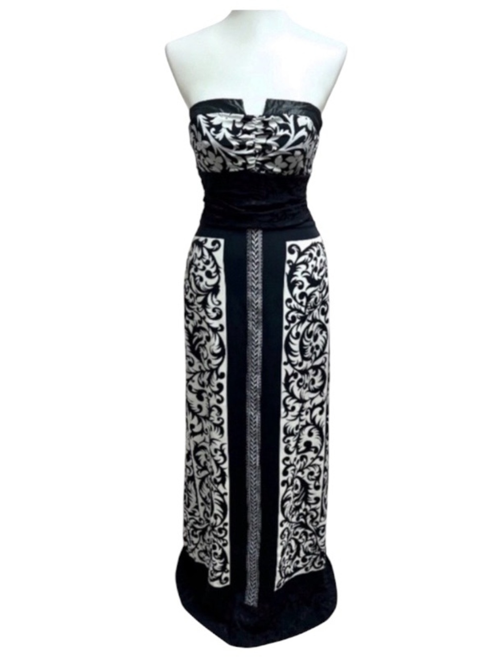 Nicole Miller Collection Elegant Silk Damask Floral Gown Maxi Dress